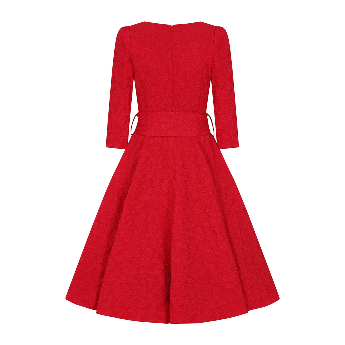 Red 1950s Vintage Style Jacquard Swing Dress with Bow Belt