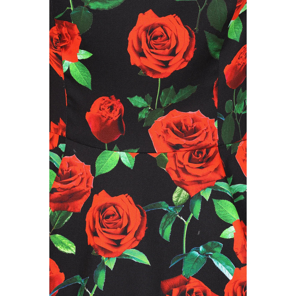 Black & Red Rose 1950s Vintage Style Swing Dress With Pockets