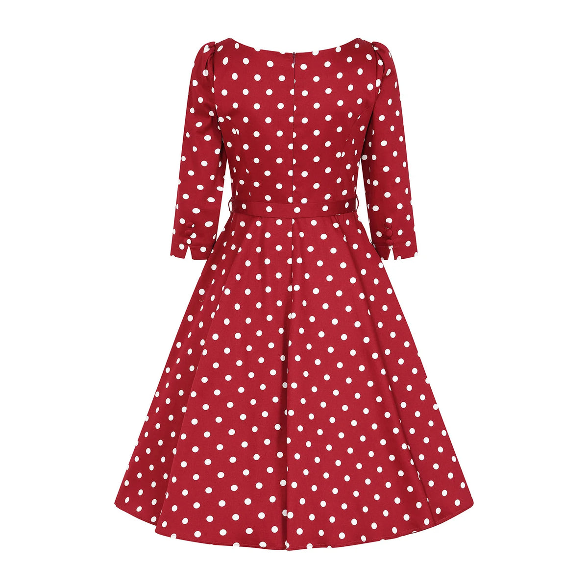 Red Polka Dot 1950s Vintage Swing Dress with 3/4 Sleeves and Pockets