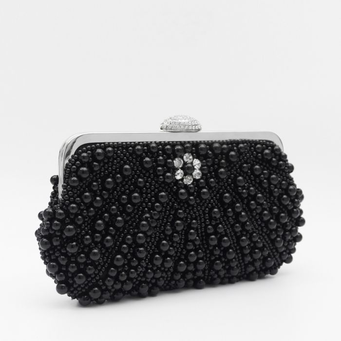Black Crystals And Beads Handbag