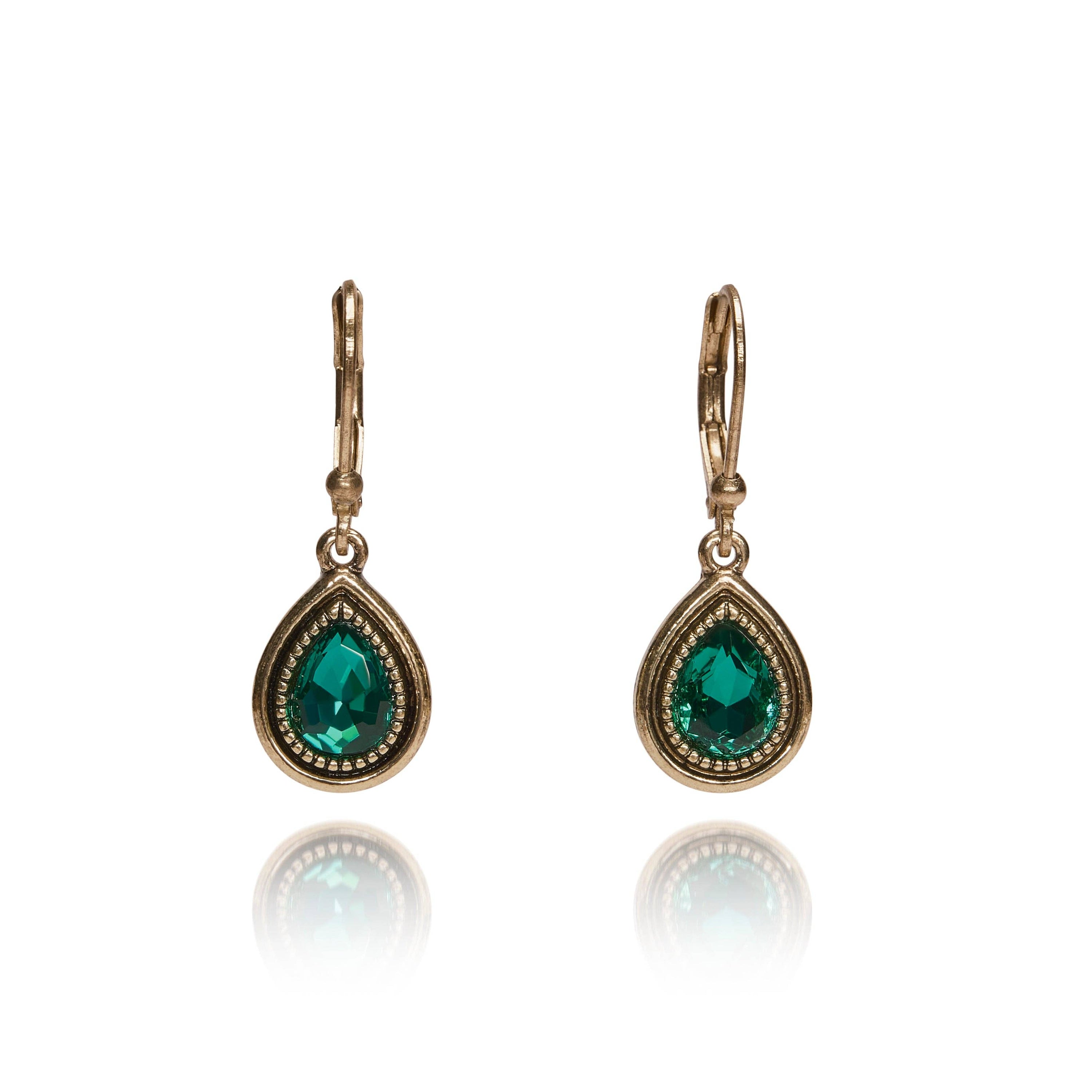 Mini Emerald Teardrop Earrings: Antique Dangle Earrings - Pretty Kitty Fashion