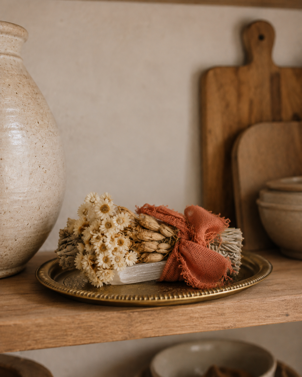 White Sage, Selenite & Dried Flower Bundle