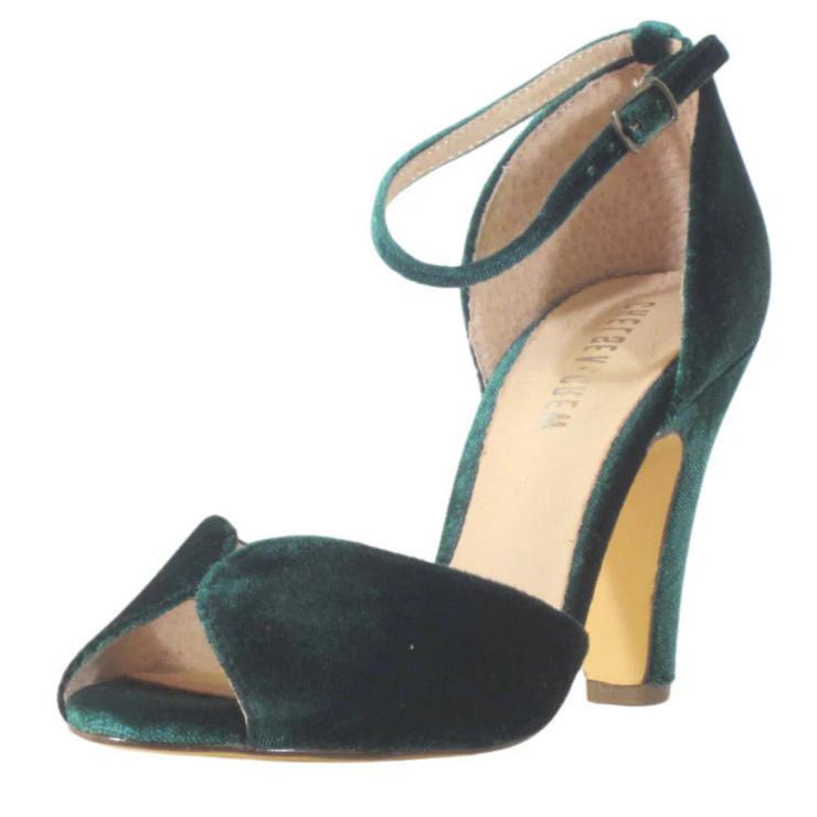 Chelsea Crew Green Velvet Strap High Heels