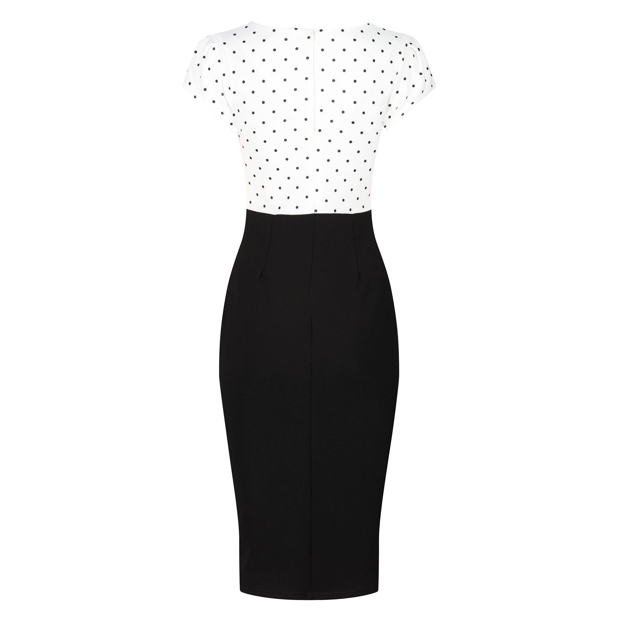 White And Black Polka Dot Print Tie Front Bodycon Midi Dress
