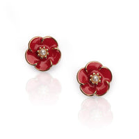 1950s Style Red Rose & Pearl Earrings Studs - Pretty Kitty Fashion