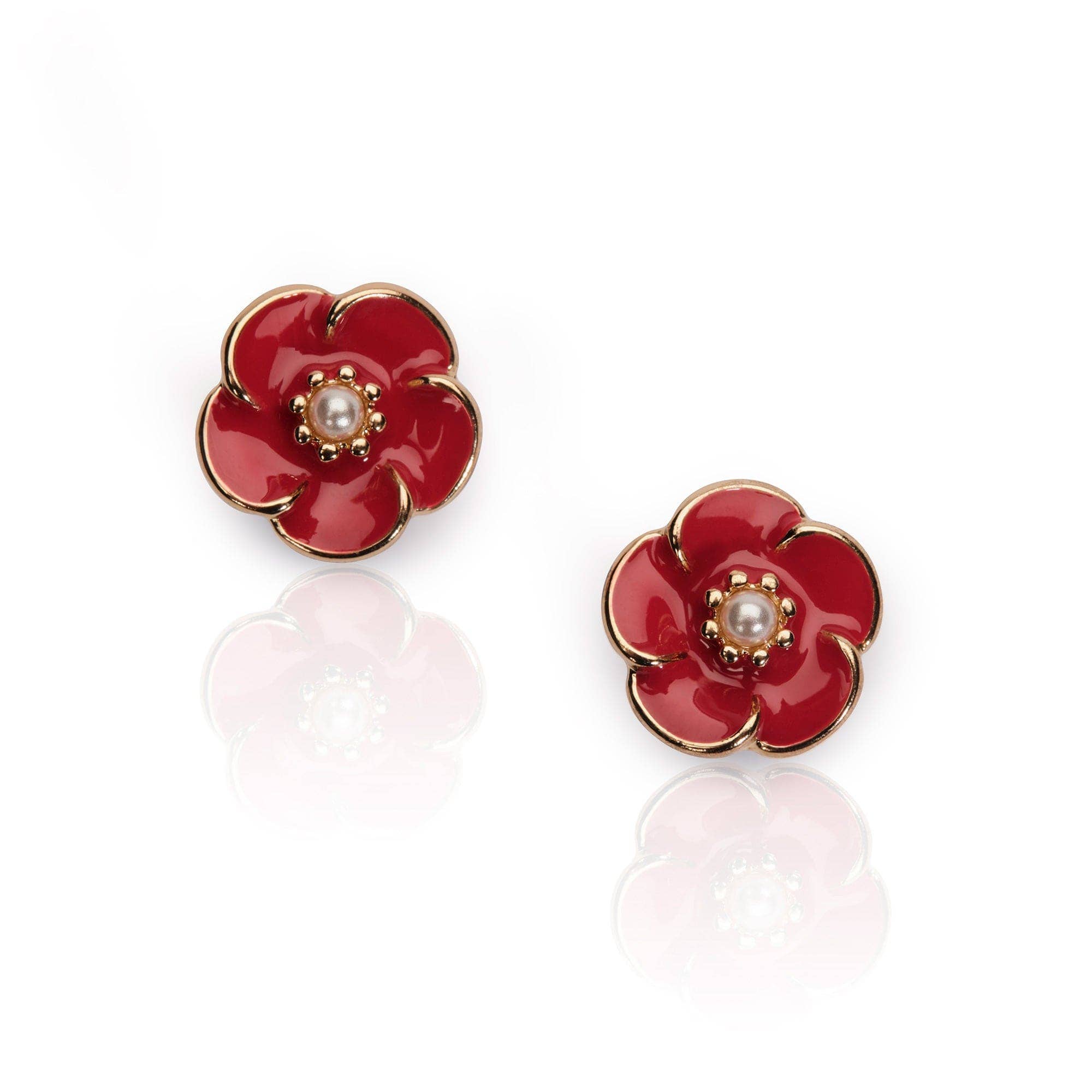 1950s Style Red Rose & Pearl Earrings Studs - Pretty Kitty Fashion