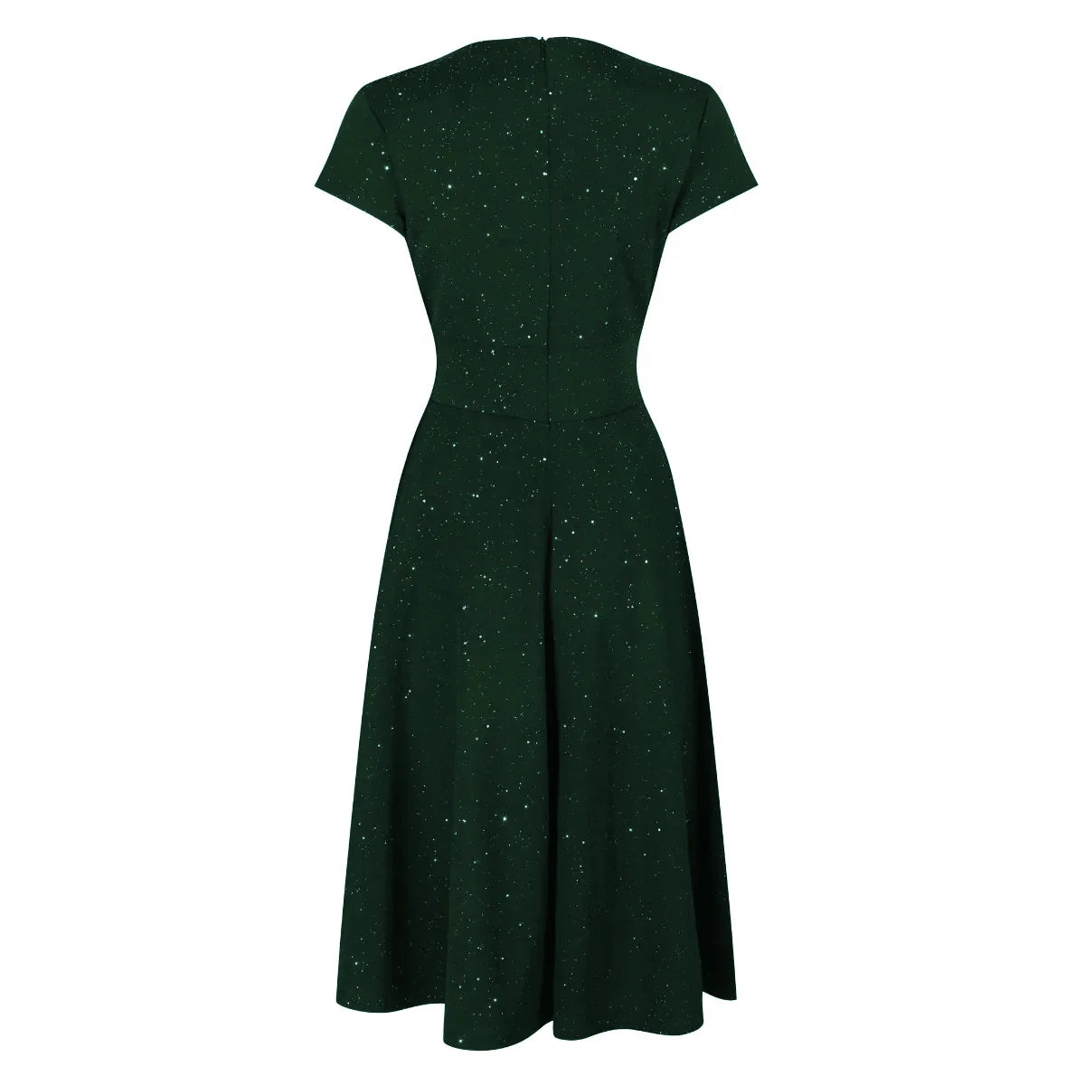 Forest Green Sparkly Glitter A Line Crossover Top Capped Sleeve Tea Swing Dress
