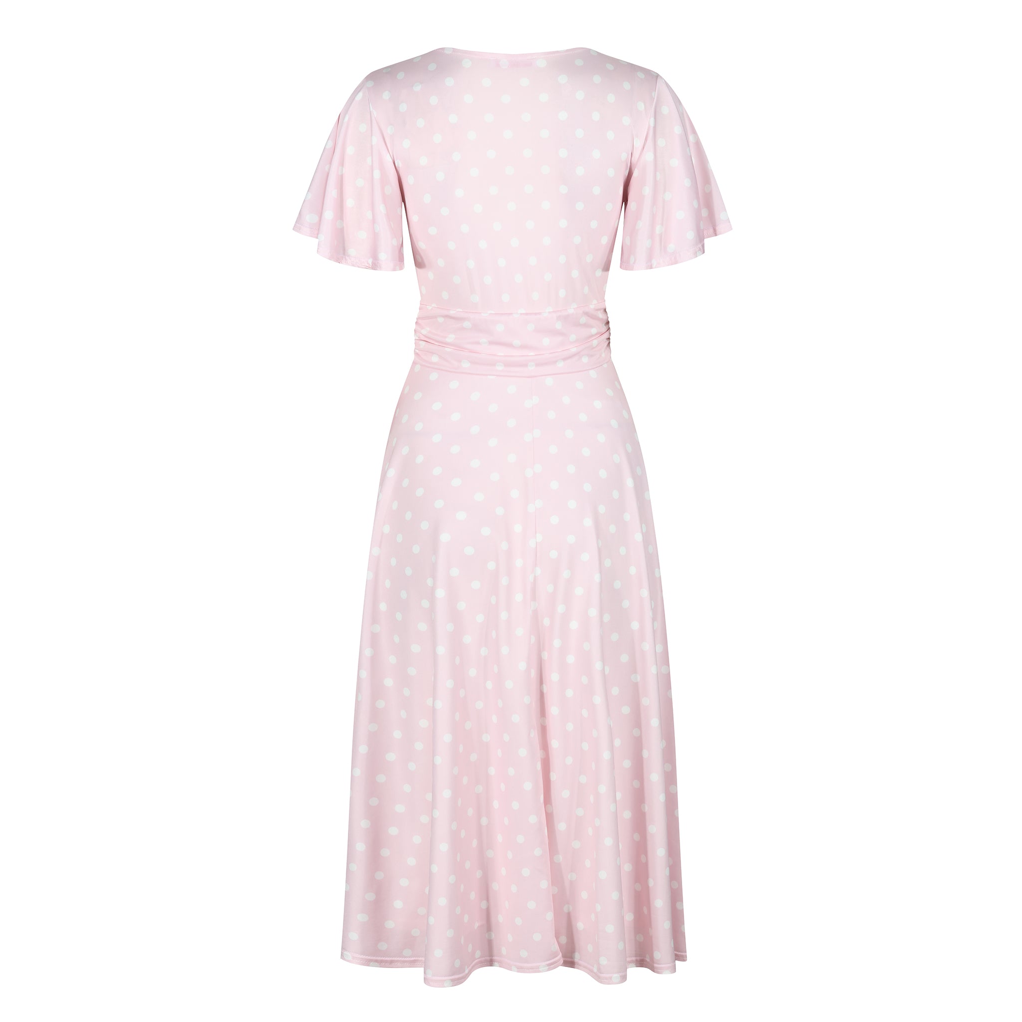 Pale Pink White Polka Dot Waterfall Sleeve Swing Dress
