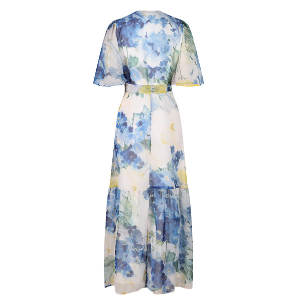 Hope & Ivy White & Blue Floral Print Flutter Sleeve Maxi Wrap Dress ...