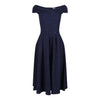 Navy Blue Sparkly Ruched Cap Sleeve Bardot Style 50s Swing Dress
