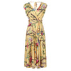 Yellow Tropical Bird Print V Neck Crossover Top Empire Waist Swing Dress