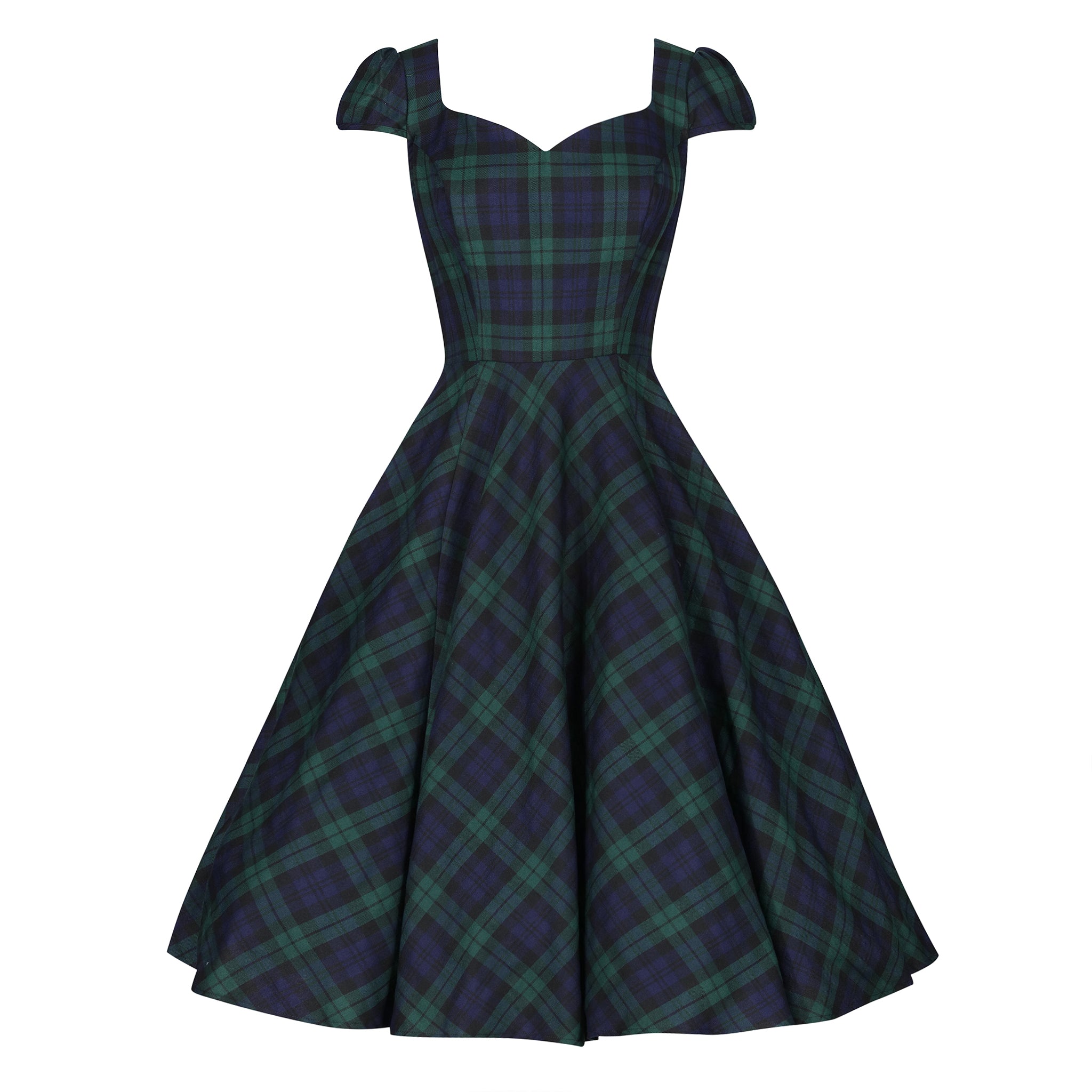 Green and Blue Woven Tartan Check Rockabilly Burns 50s Swing Dress ...