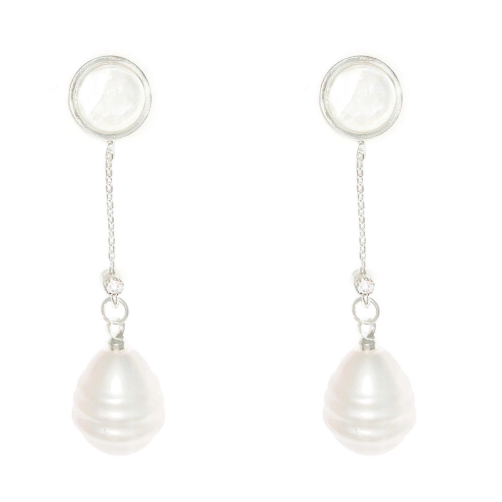 Elegant Pearl and Crystal Drop Earrings in Silver