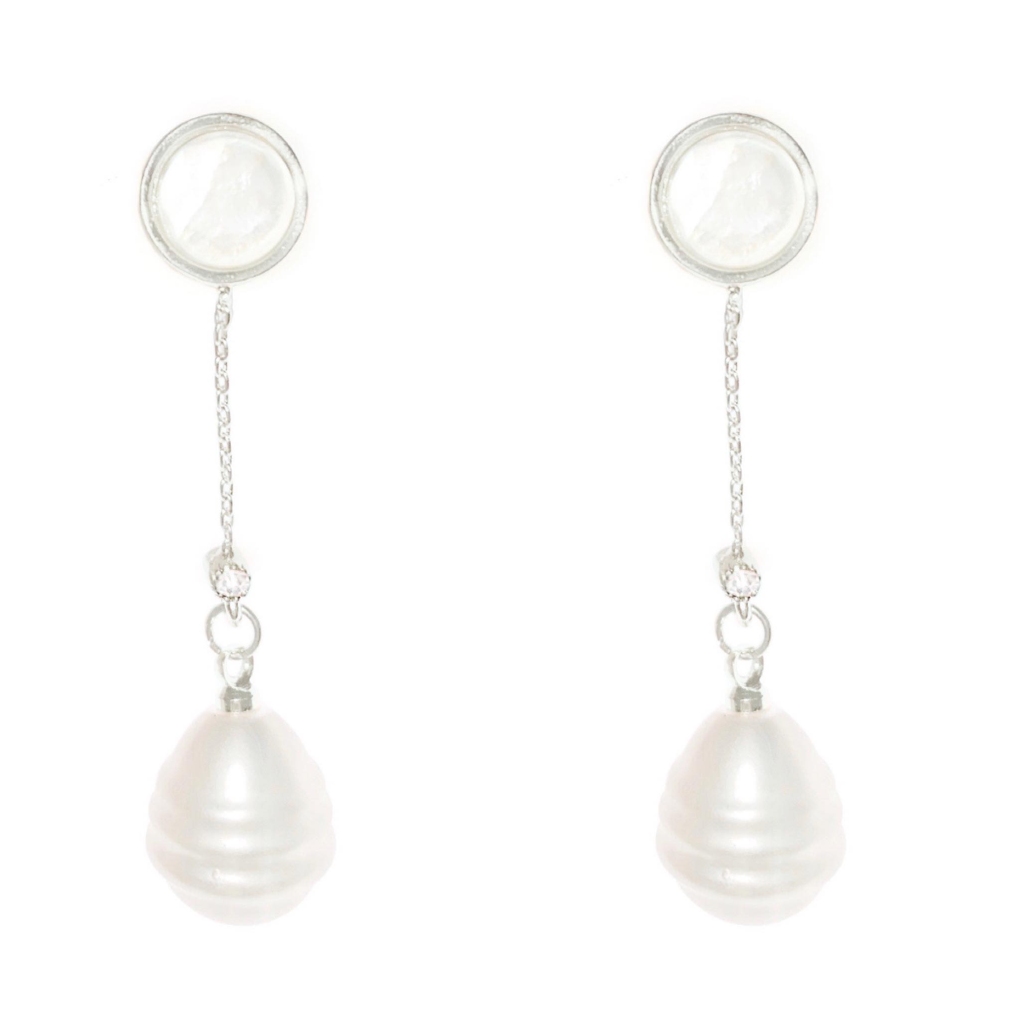 Elegant Pearl and Crystal Drop Earrings in Silver