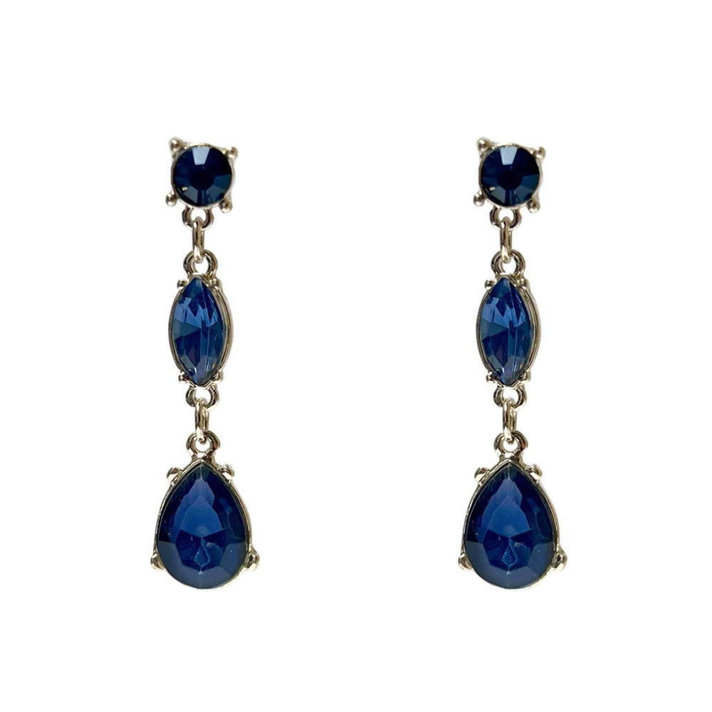 Sapphire Blue Crystal Silver Drop Clip Vintage Look Earrings