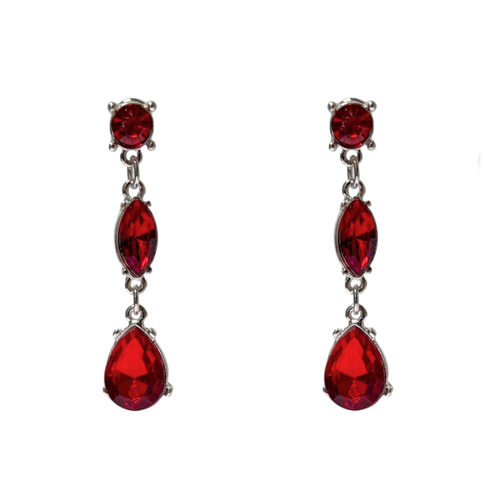 Ruby Red Crystal Silver Drop Clip Vintage Look Earrings