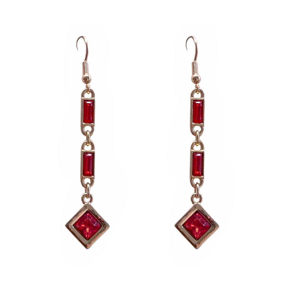 Red Stone Art Deco Style Drop Earrings