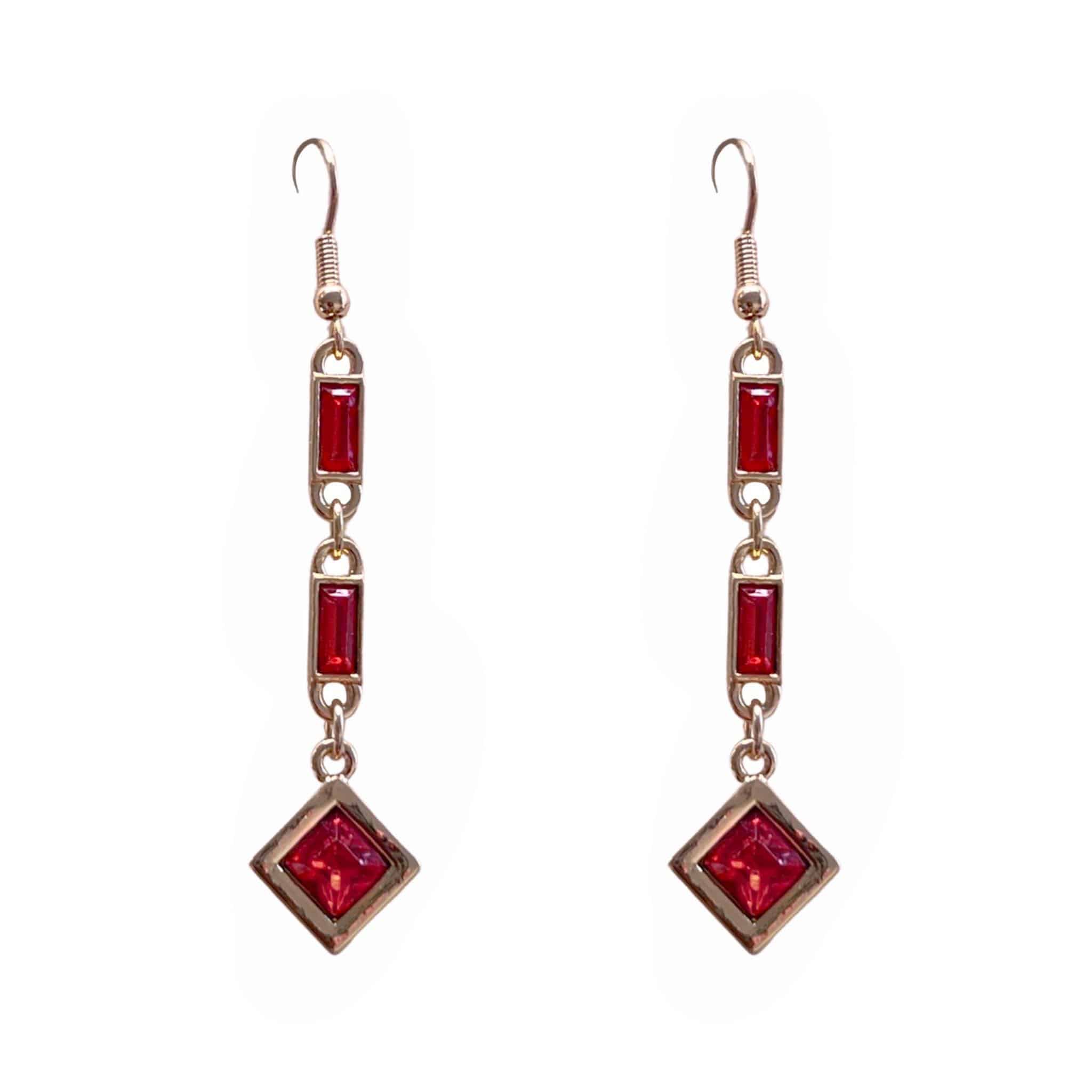 Red Stone Art Deco Style Drop Earrings