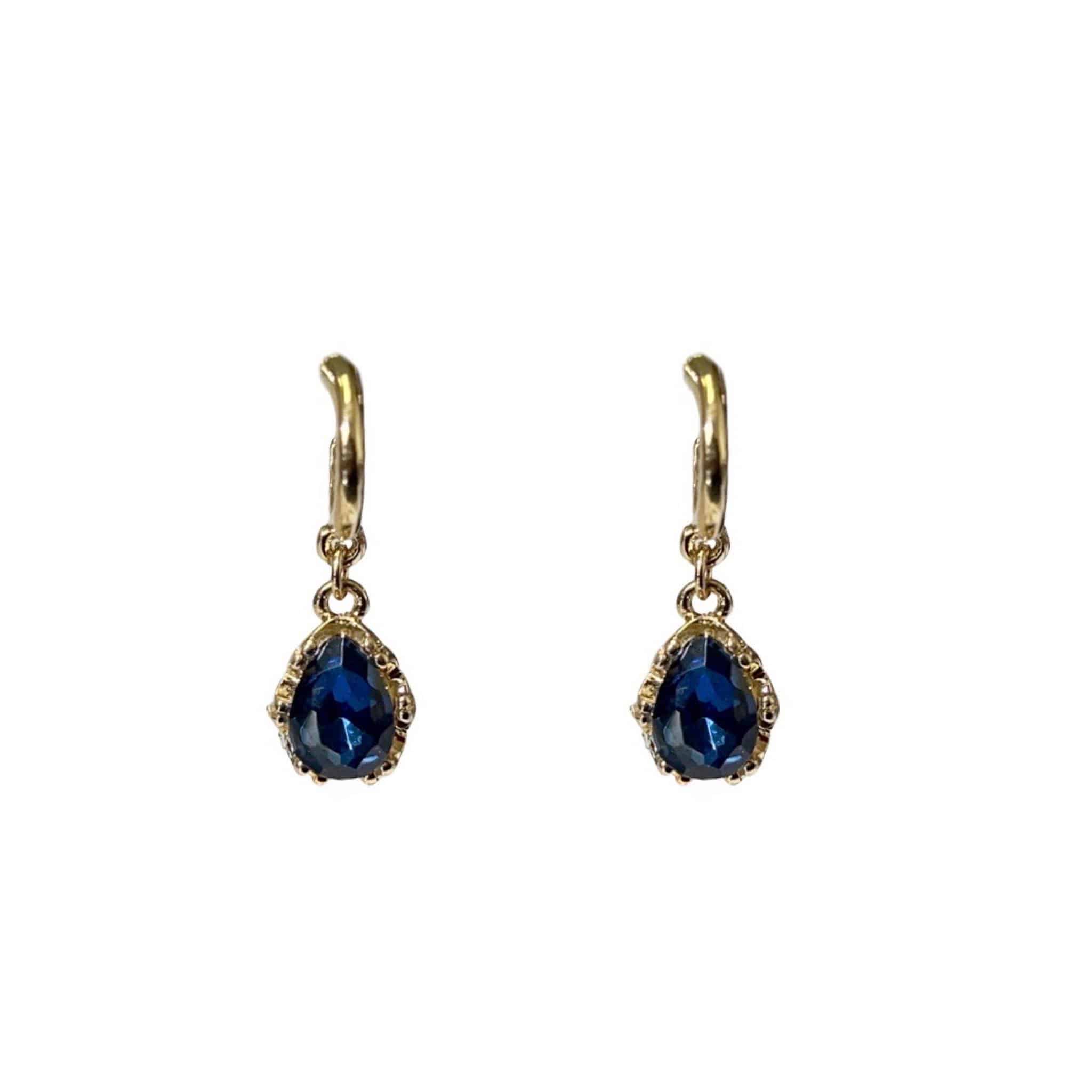Blue Crystal Vintage Look Gold Earrings
