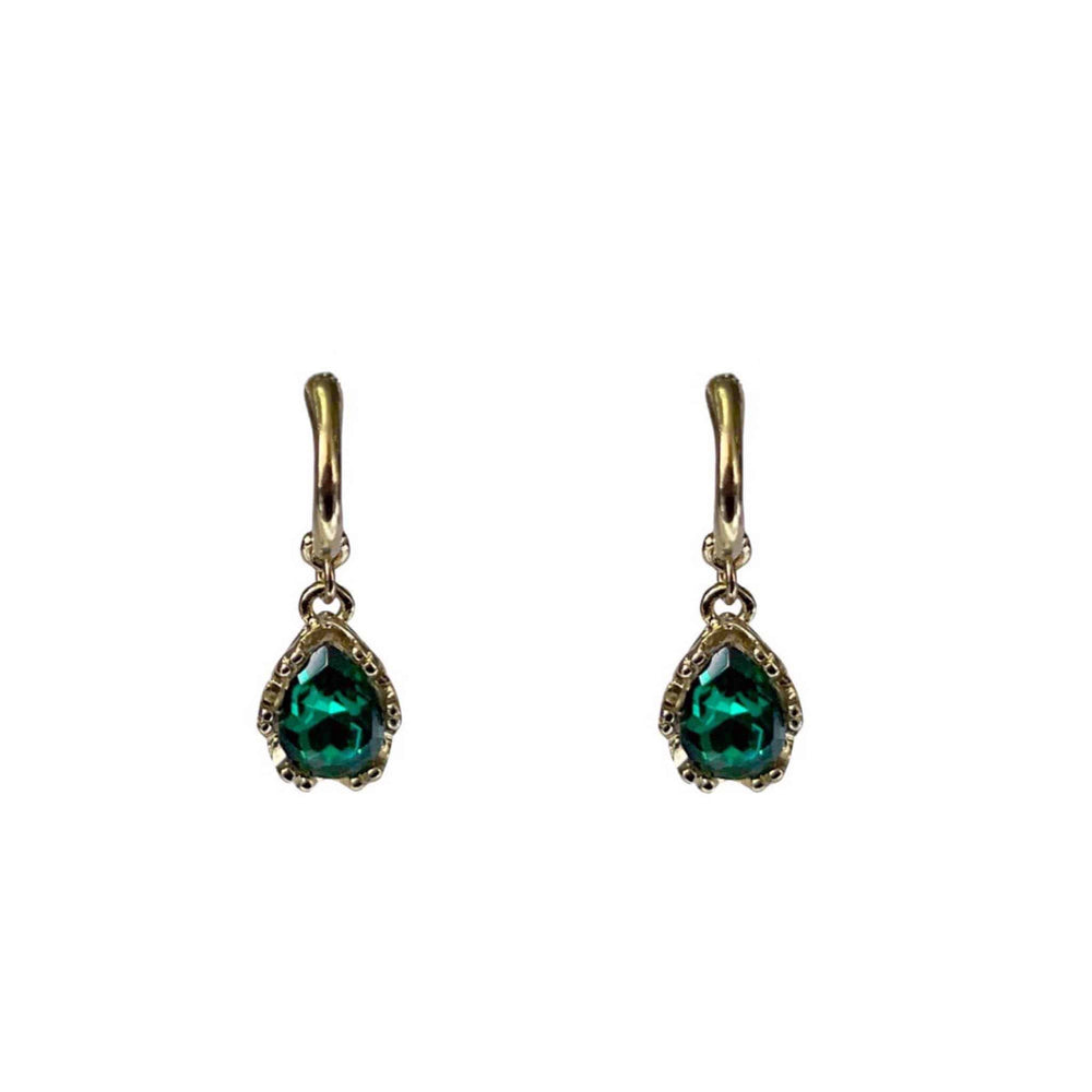 Emerald Green Crystal Vintage Look Gold Earrings