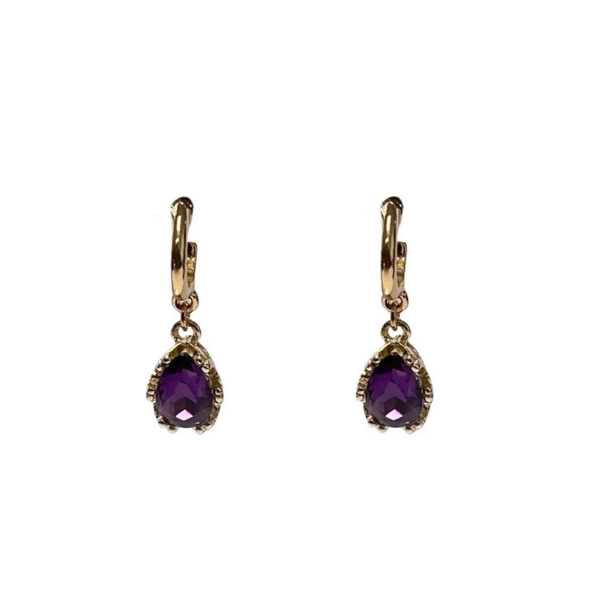 Purple Crystal Vintage Look Gold Earrings