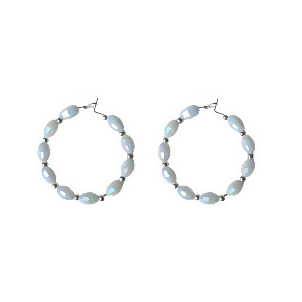 Silver-Tone and White Stone Hoop Earrings