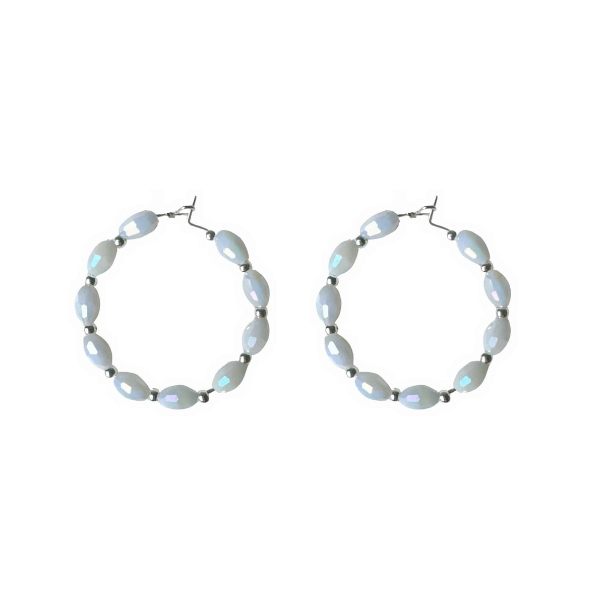 Silver-Tone and White Stone Hoop Earrings