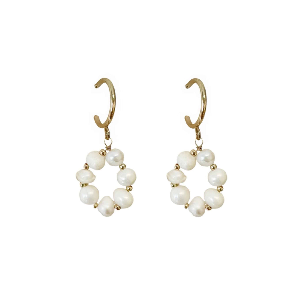 Gold Faux Pearl Hoop Drop Earrings