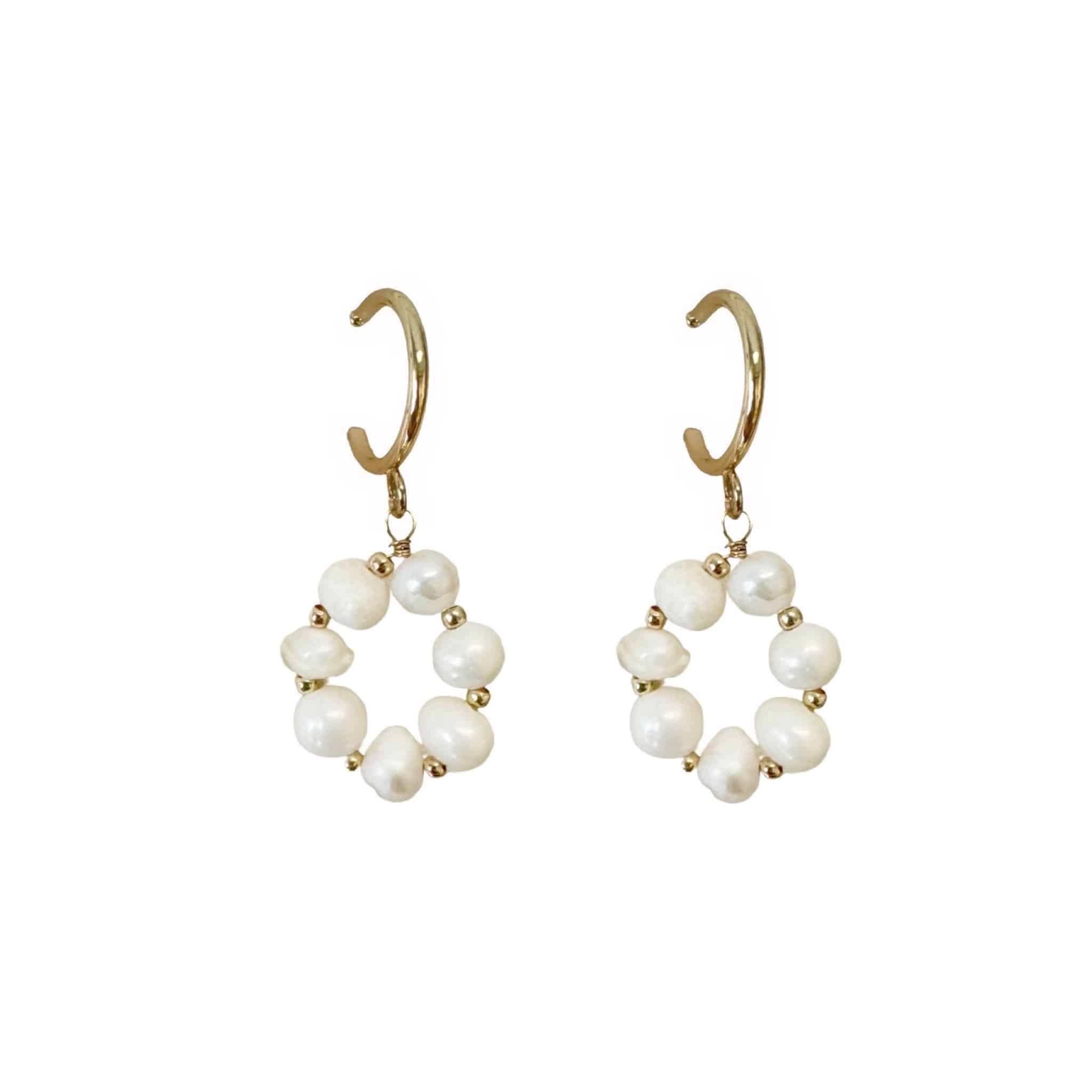 Gold Faux Pearl Hoop Drop Earrings