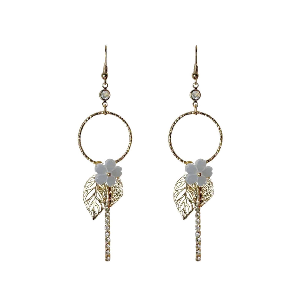 White Crystal Leaf Drop Earrings