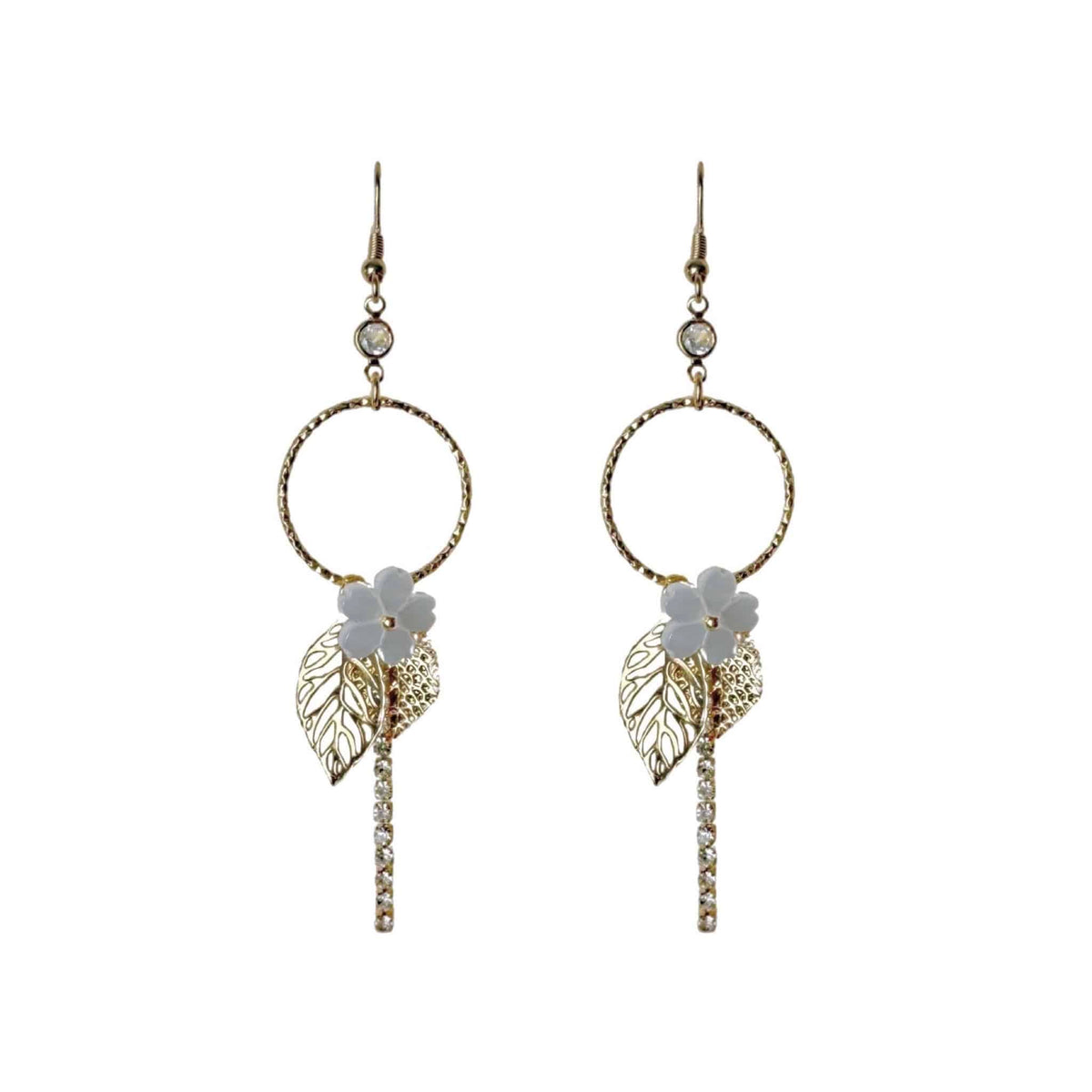 White Crystal Leaf Drop Earrings