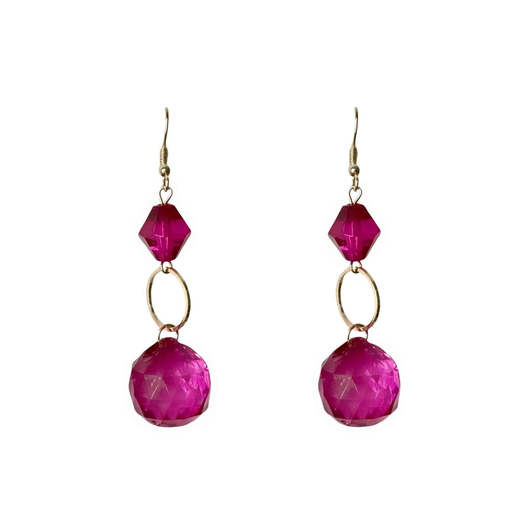 Pink Crystal 2 Stone Vintage Look Gold Earrings