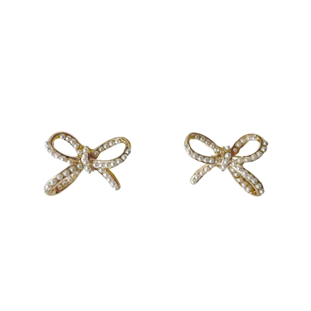 Pretty Pearl Bow Gold-Tone Earrings
