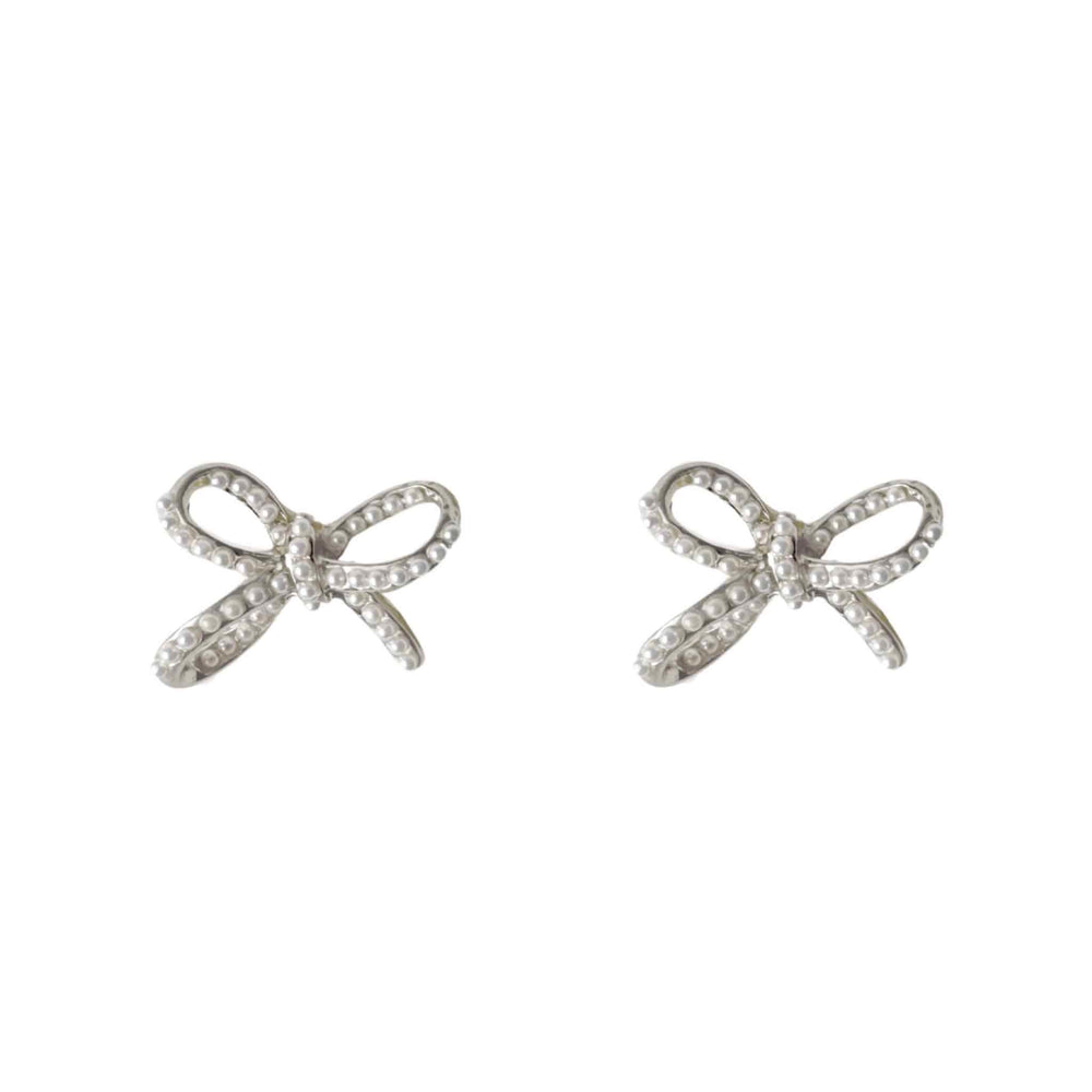 Pretty Pearl Bow Silver-Tone Earrings