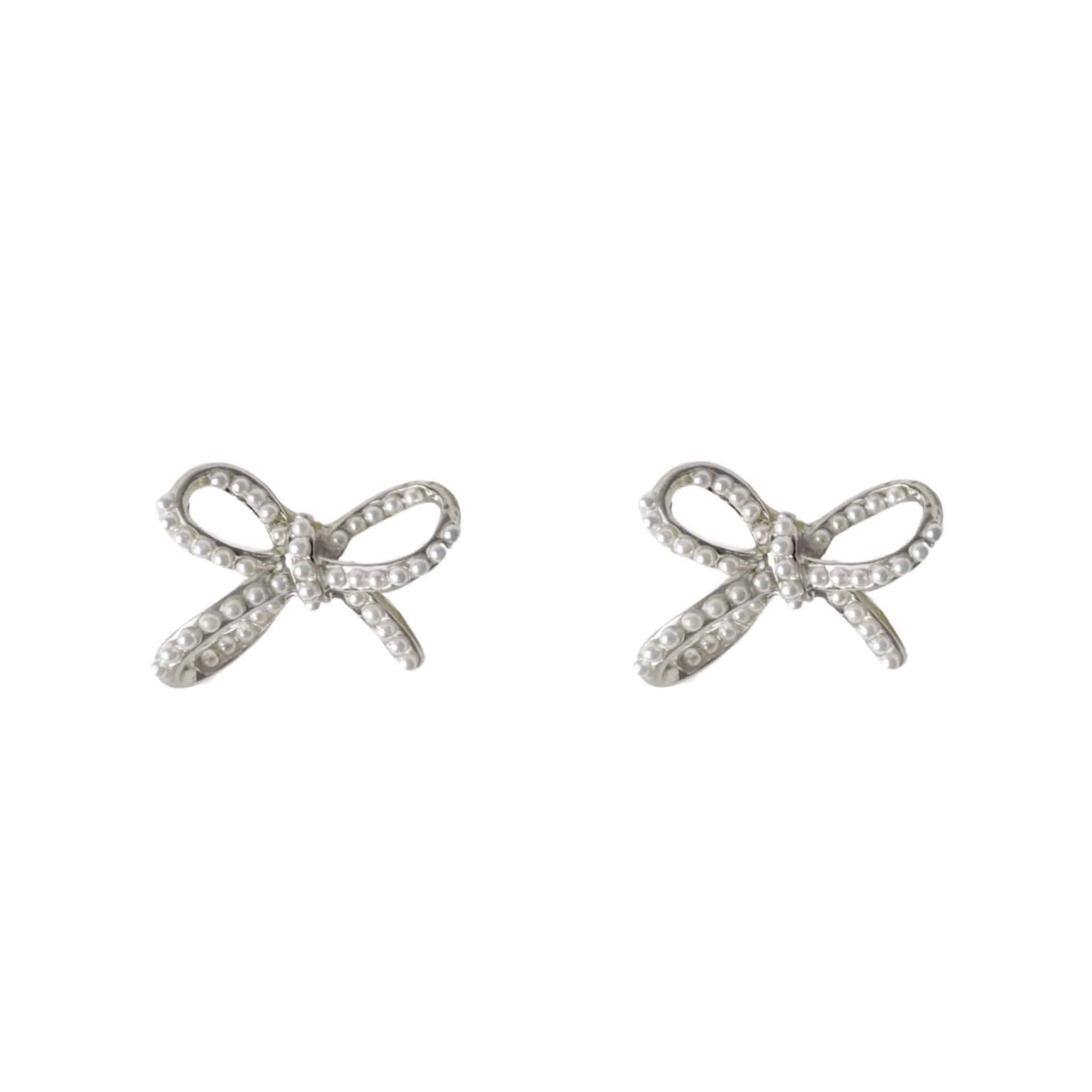 Pretty Pearl Bow Silver-Tone Earrings