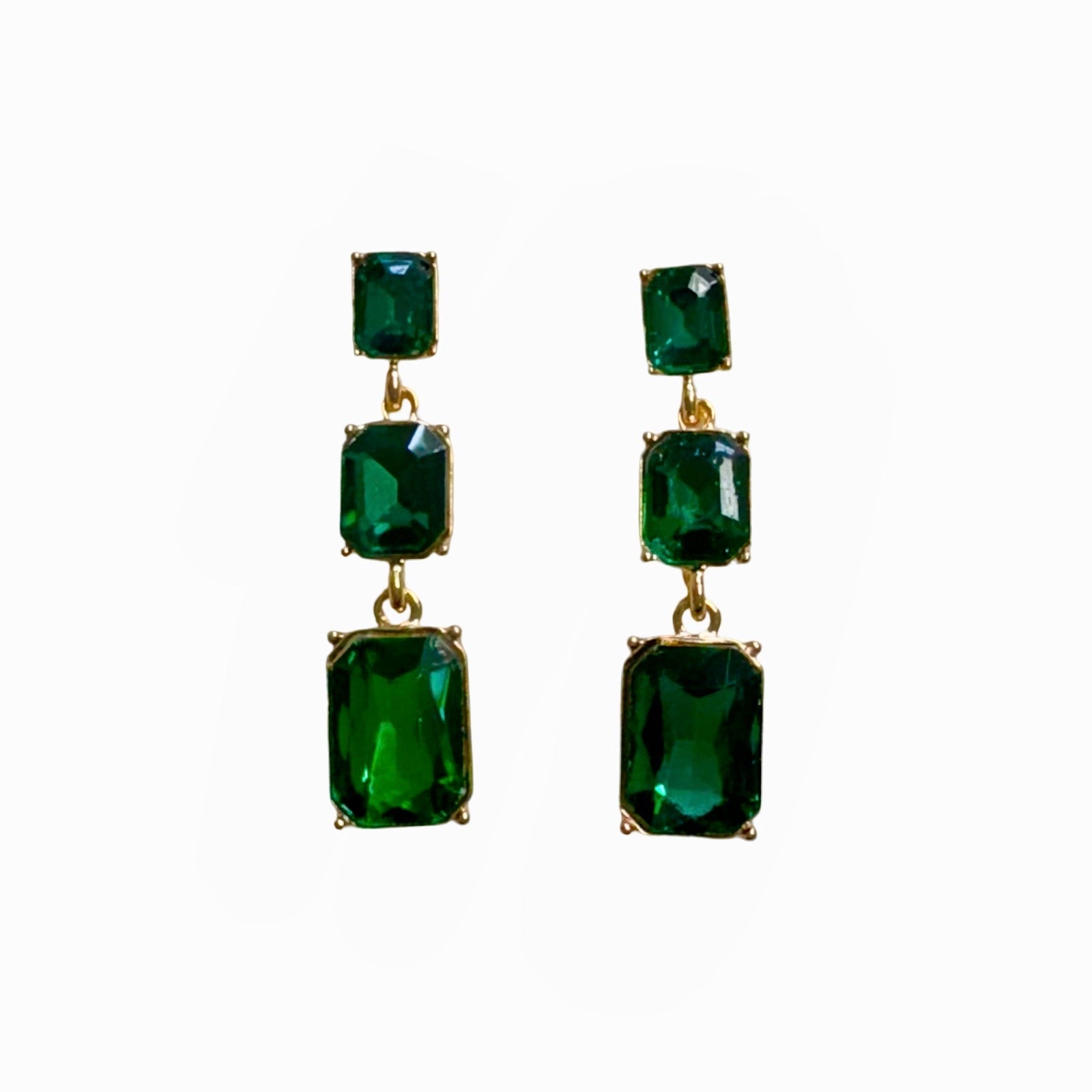 Emerald Green Gold Drop Vintage Look Earrings