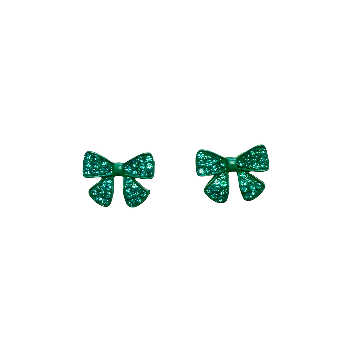 Green Festive Crystal Bow Stud Earrings