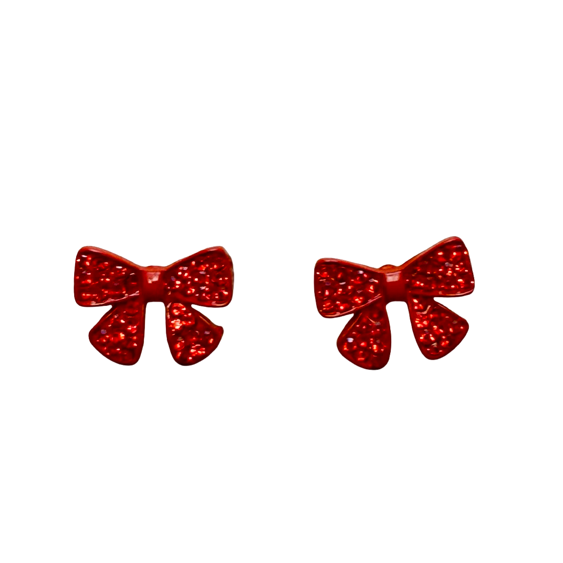 Red Festive Crystal Bow Stud Earrings