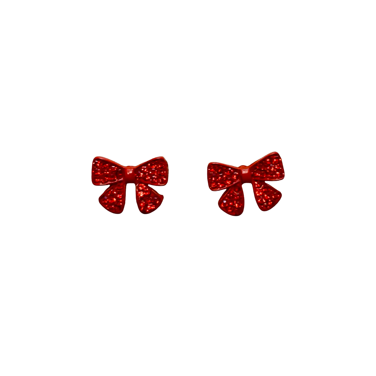 Red Festive Crystal Bow Stud Earrings