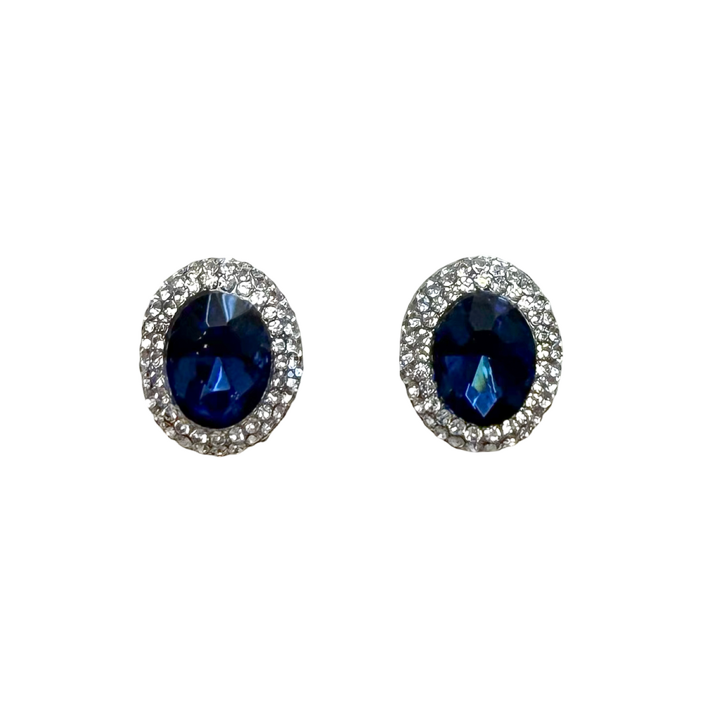 Blue Diamante Crystal Clip Earrings