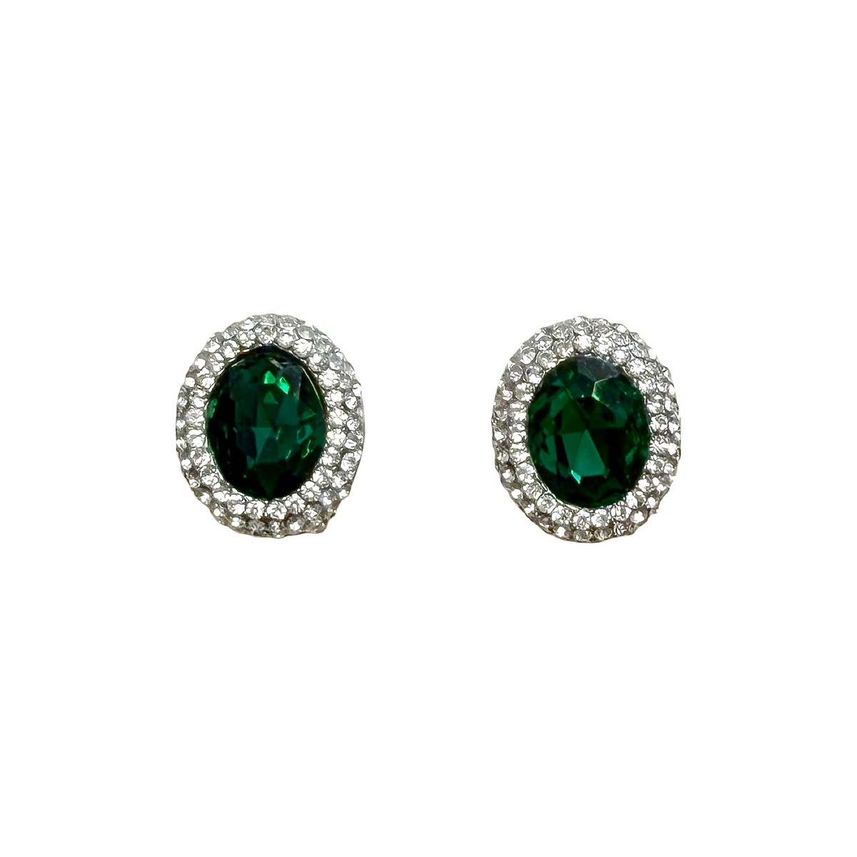 Green Diamante Crystal Clip Earrings