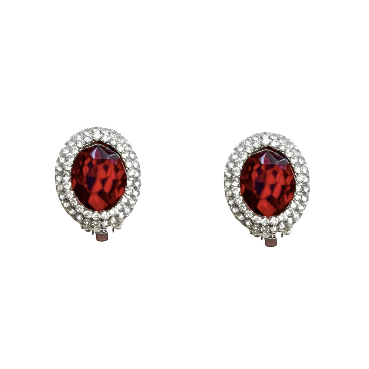 Red Diamante Crystal Clip Earrings