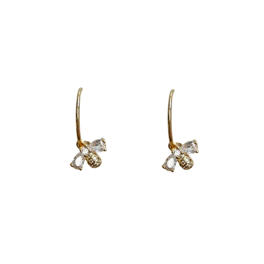 Gold Faux Pearl Hoop Drop Earrings
