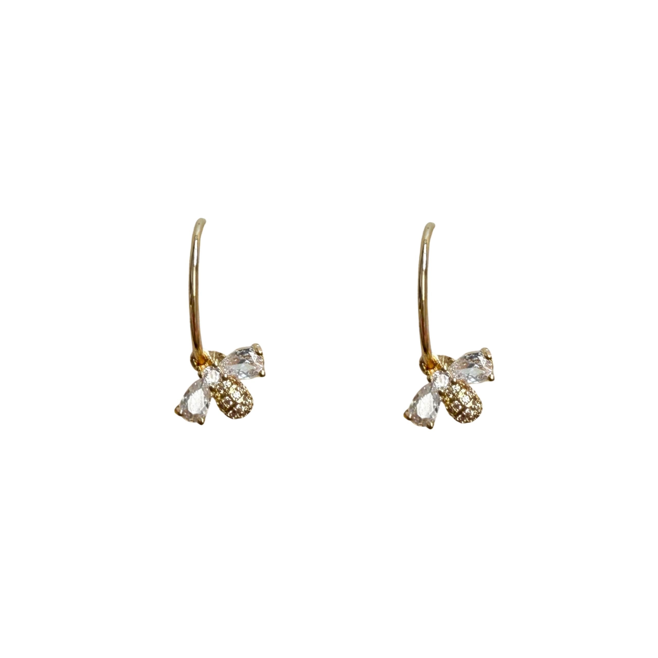 Gold Faux Pearl Hoop Drop Earrings