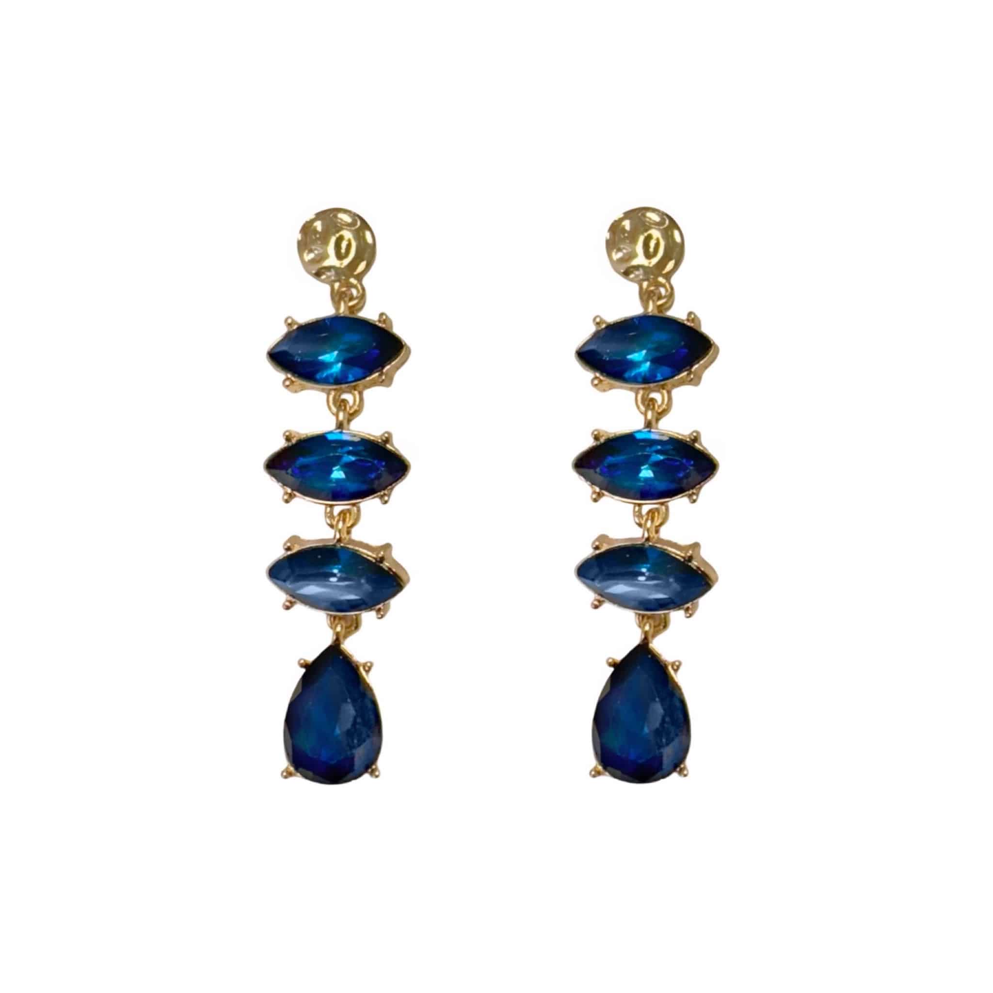 Blue Crystal 4 Stone Vintage Look Earrings