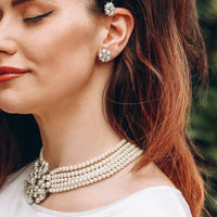 Audrey Hepburn Vintage Style Bridal Pearl Studs Earrings - Pretty Kitty Fashion