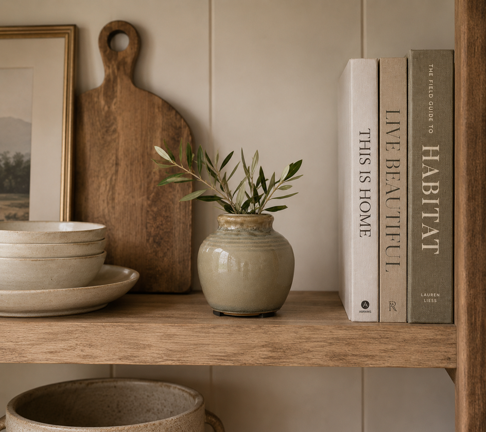 Mini Khaki Ceramic Vase with Grooved Detail