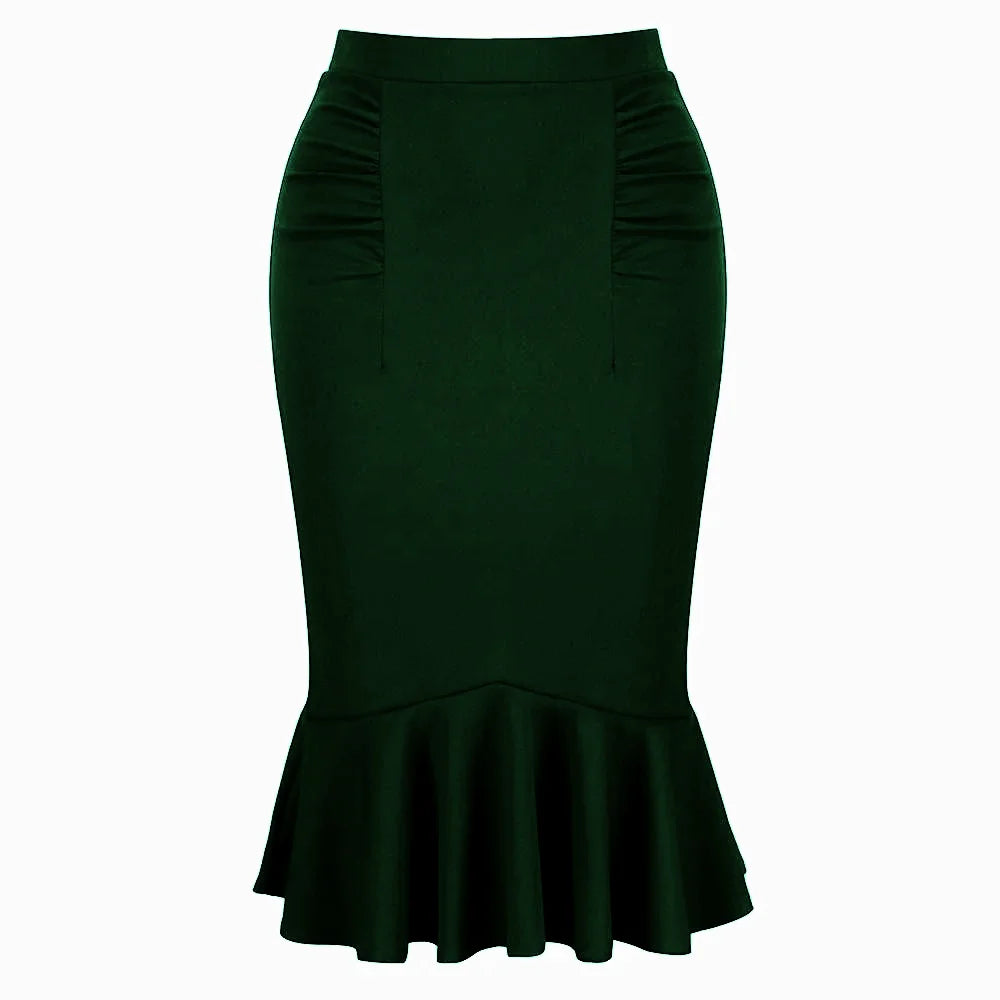 Emerald Green Peplum Fishtail Stretch Pencil Bodycon Skirt - Pretty Kitty Fashion