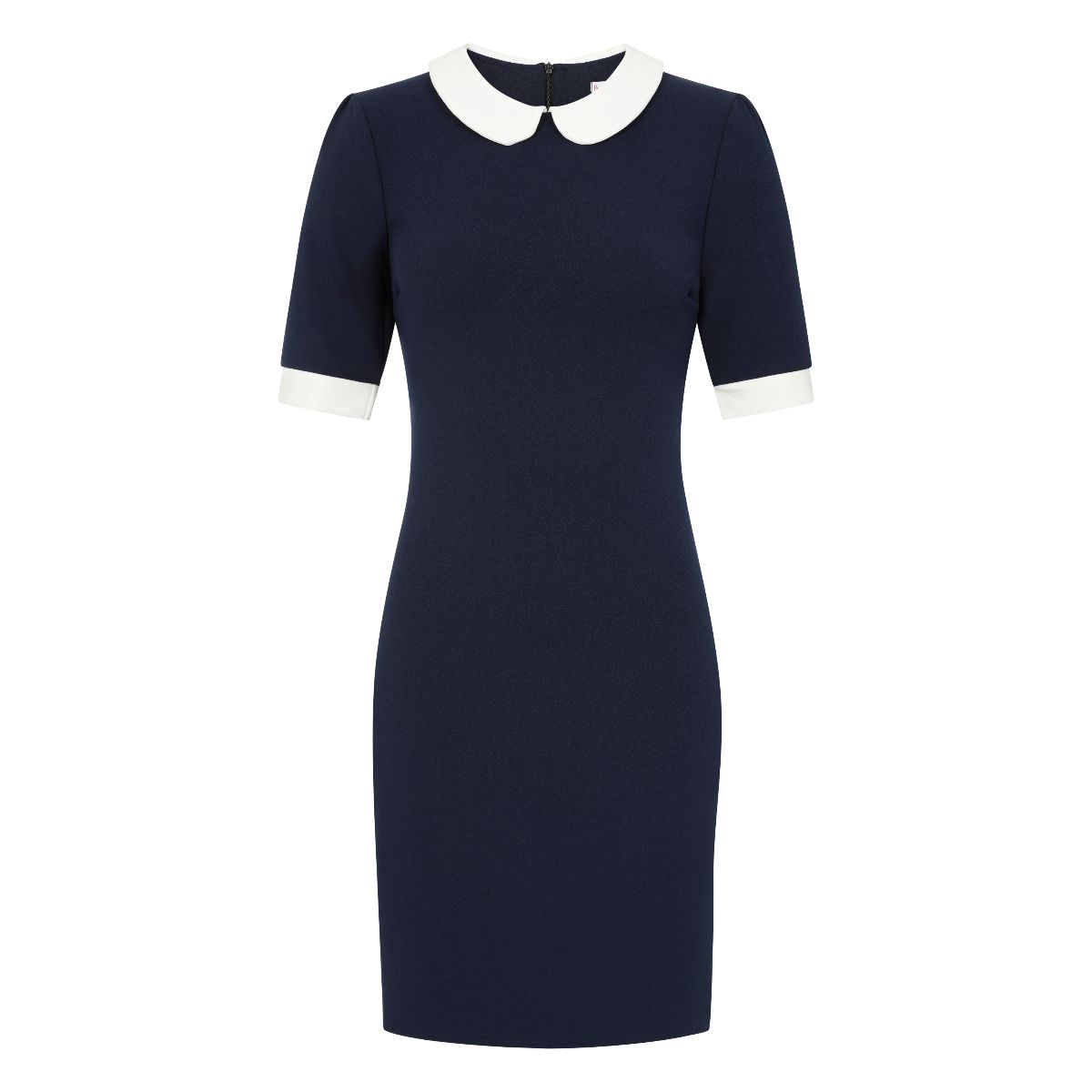 Navy Blue Nautical Wiggle Pencil Dress With Cream Collar & Cuff