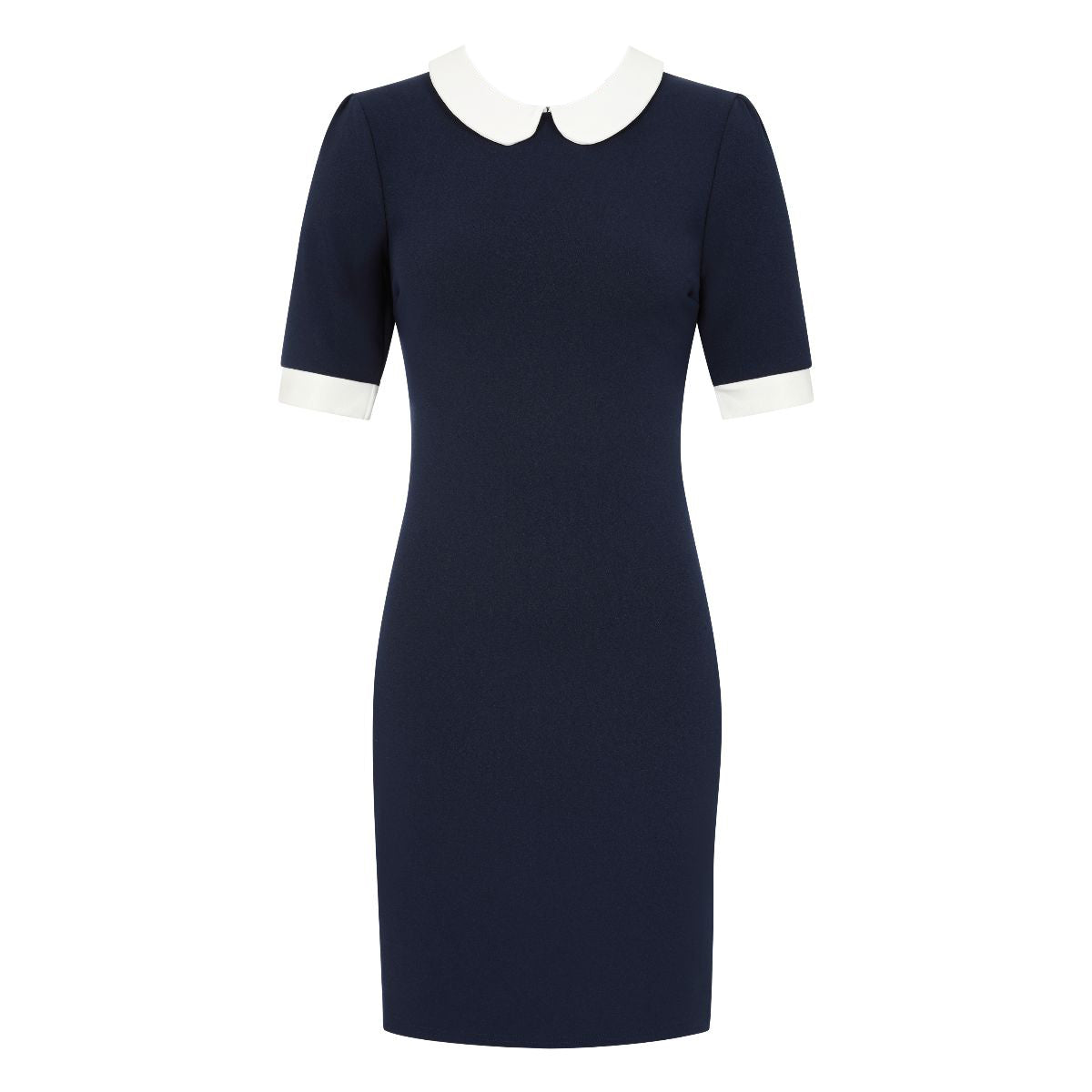 Navy Blue Nautical Wiggle Pencil Dress With Cream Collar & Cuff